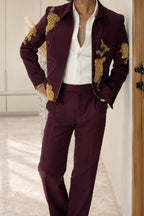 Deep Burgundy Bomber Jacket with Handcrafted Ghungroo Work