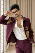 Deep Burgundy Bomber Jacket with Handcrafted Ghungroo Work