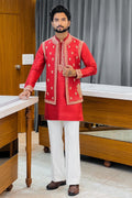 Red Hand Zardozi Kurta Jacket Set