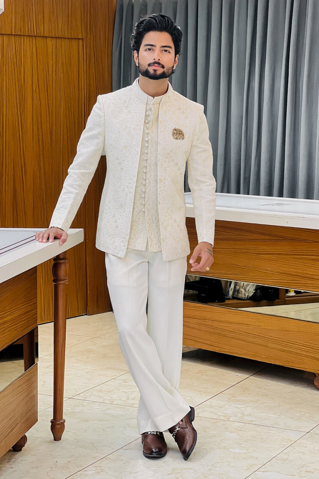 Ivory Signature Three Piece Jodhpuri Suit