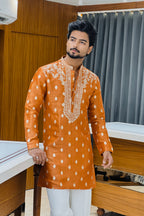 Orange Tissue Embroidered Kurta Pajama
