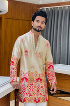 Ivory Satin Silk Mirror Work Kurta Set