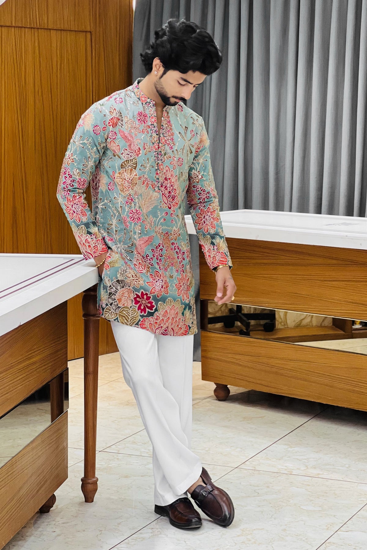 Green Floral Bloom Sequin Kurta Pajama