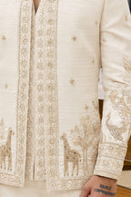Ivory Royal Menagerie Handwork Three Piece Jodhpuri