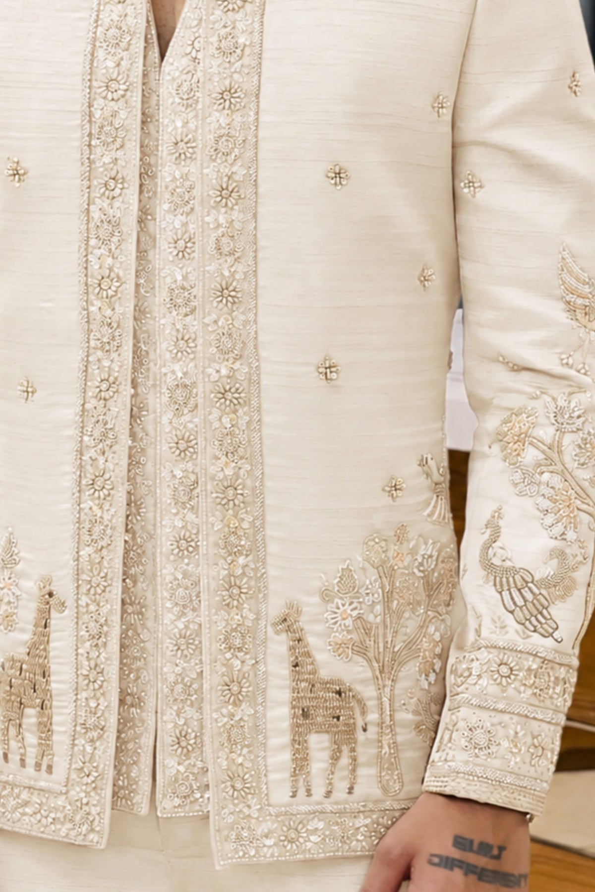 Ivory Royal Menagerie Handwork Three Piece Jodhpuri