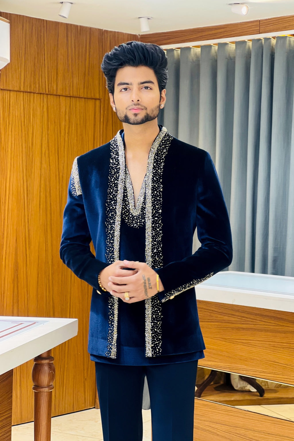 The Elegant Velvet Handcrafted Three Piece Jodhpuri