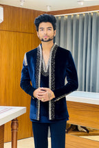 The Elegant Velvet Handcrafted Three Piece Jodhpuri