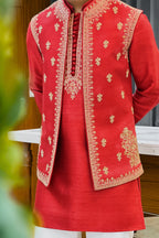 Red Hand Zardozi Kurta Jacket Set
