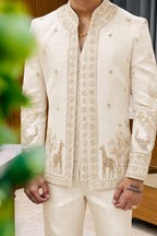 Ivory Royal Menagerie Handwork Three Piece Jodhpuri