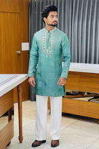 Sea Green Tropical Tales Mirror Work Kurta Pajama