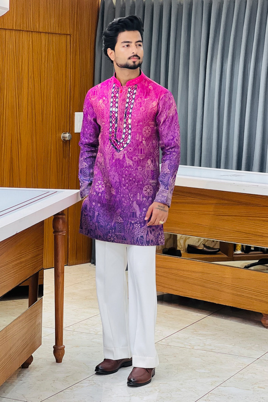 Purple Tropical Tales Mirror Work Kurta Pajama