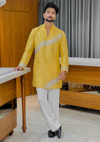 Yellow Royal Sequin V-Neck Kurta Pajama