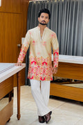 Ivory Satin Silk Mirror Work Kurta Set