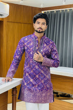 Purple Bandhani Mirror Work Kurta Pajama