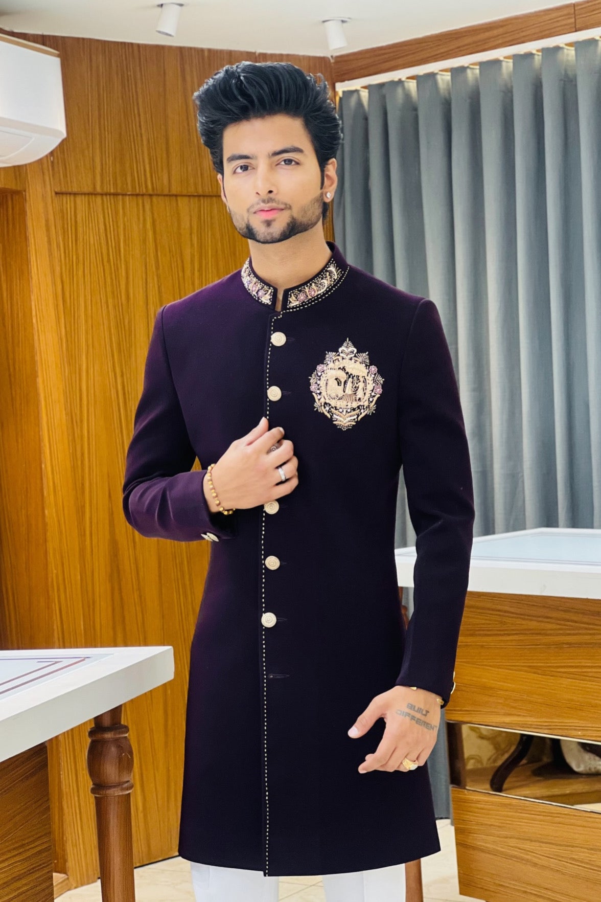 The Royal Dulha Dulhan Motif Handwork Indowestern Set