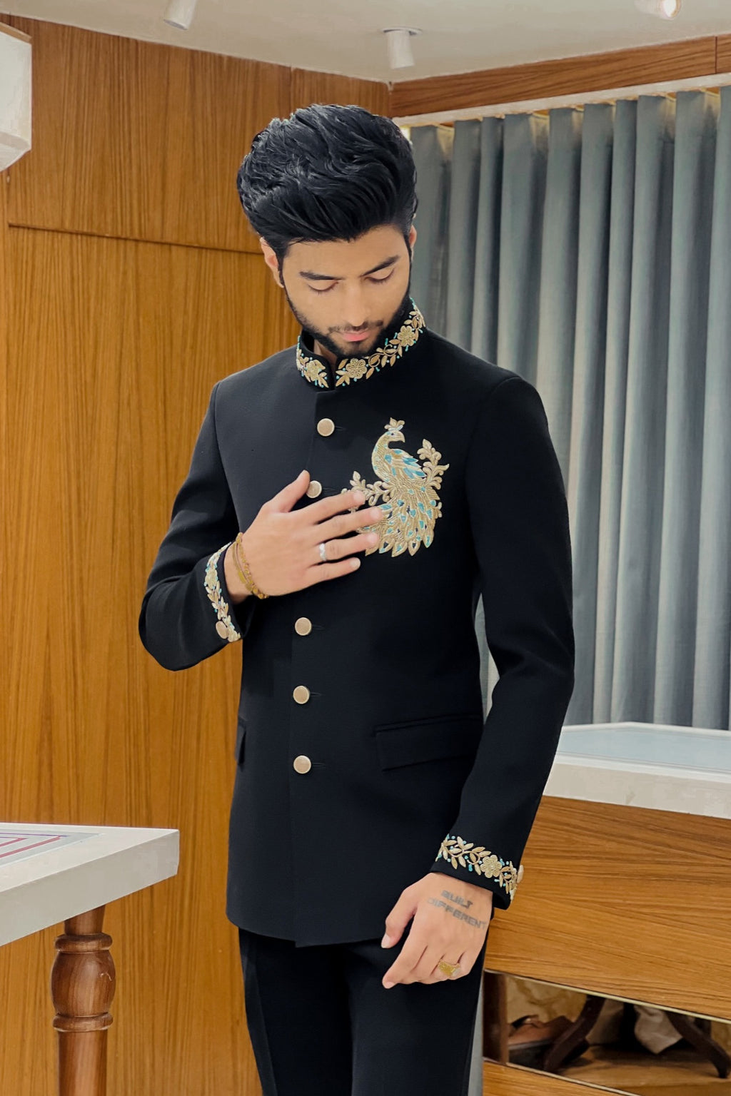 The Golden Peacock Handcrafted Black Jodhpuri