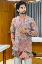 Grey Floral Bloom Sequin Kurta Pajama