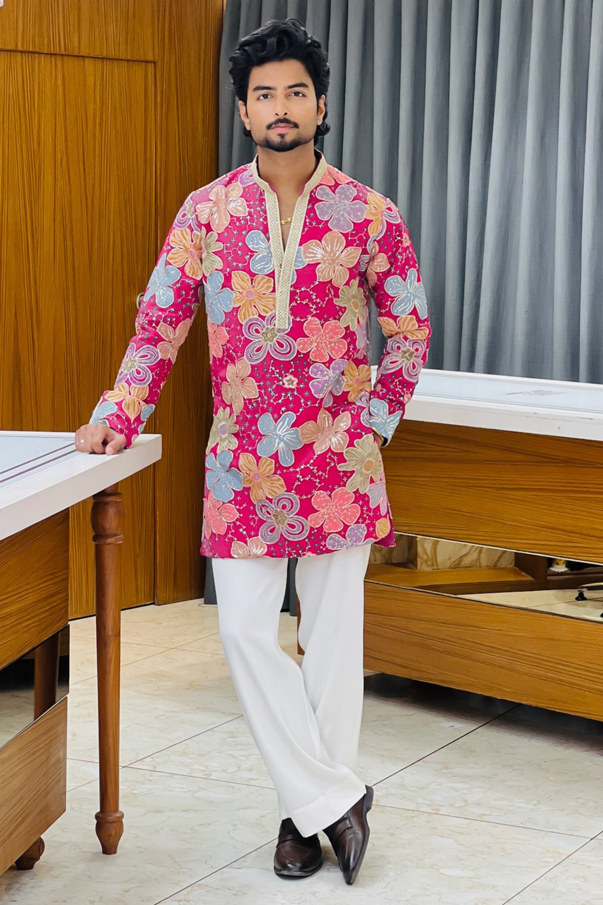 Pink Floral Bloom Sequin Kurta Pajama