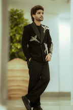 Salman Ali’s Black Signature Tuxedo with Handcrafted Sparrow Motif