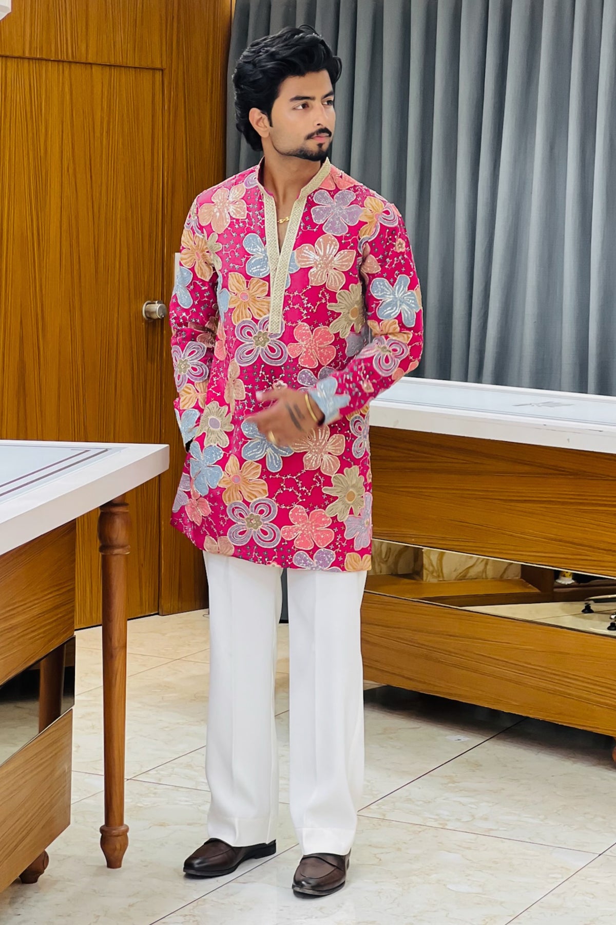 Pink Floral Bloom Sequin Kurta Pajama