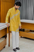 Yellow Royal Sequin V-Neck Kurta Pajama