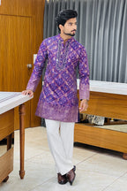 Purple Bandhani Mirror Work Kurta Pajama