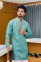 Sea Green Tropical Tales Mirror Work Kurta Pajama
