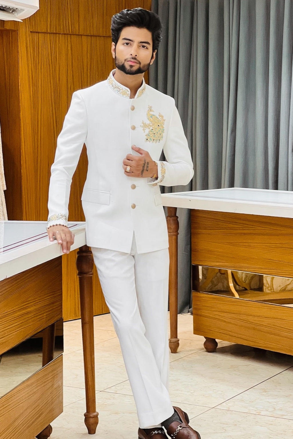 The Golden Peacock Handcrafted White Jodhpuri