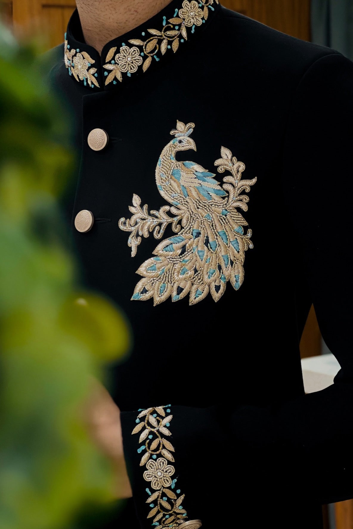 The Golden Peacock Handcrafted Black Jodhpuri
