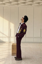 Deep Burgundy Bomber Jacket with Handcrafted Ghungroo Work