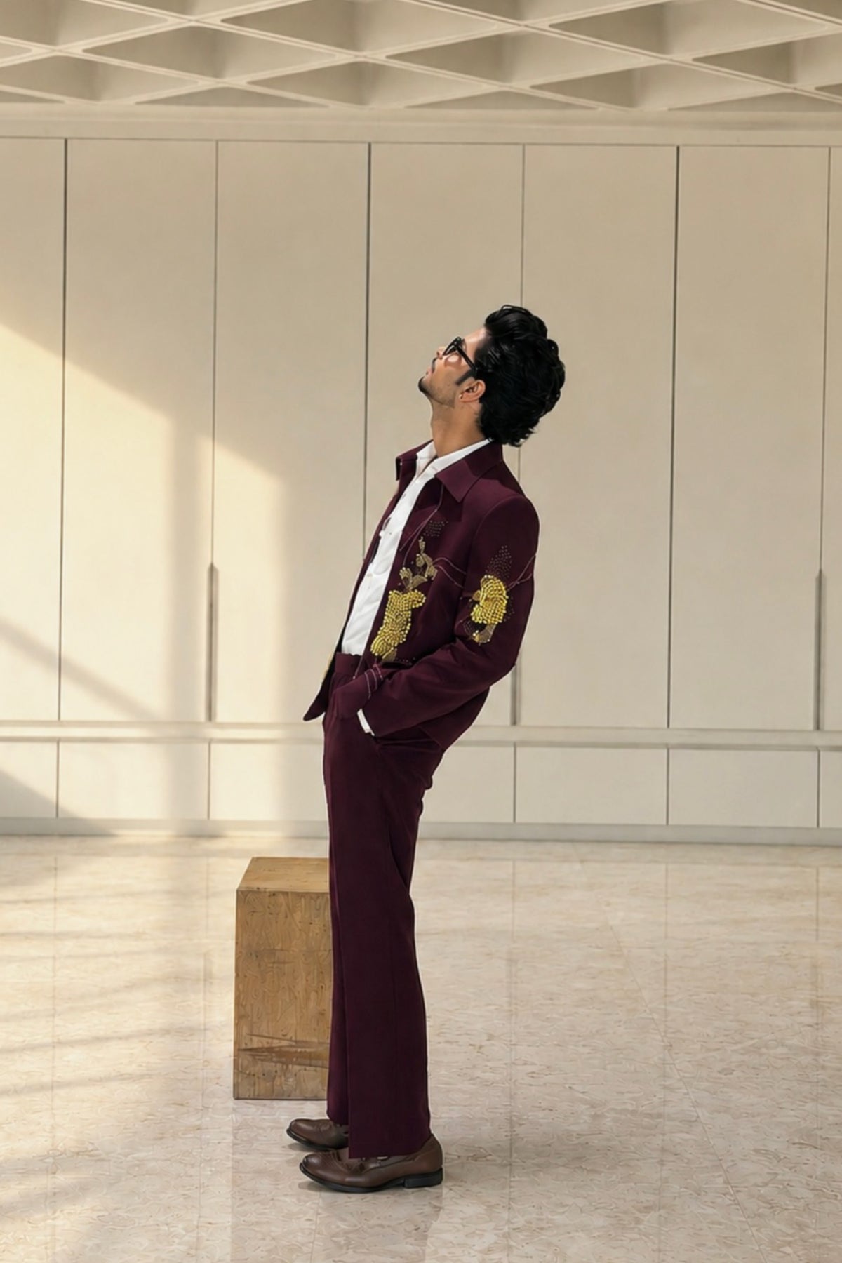 Deep Burgundy Bomber Jacket with Handcrafted Ghungroo Work