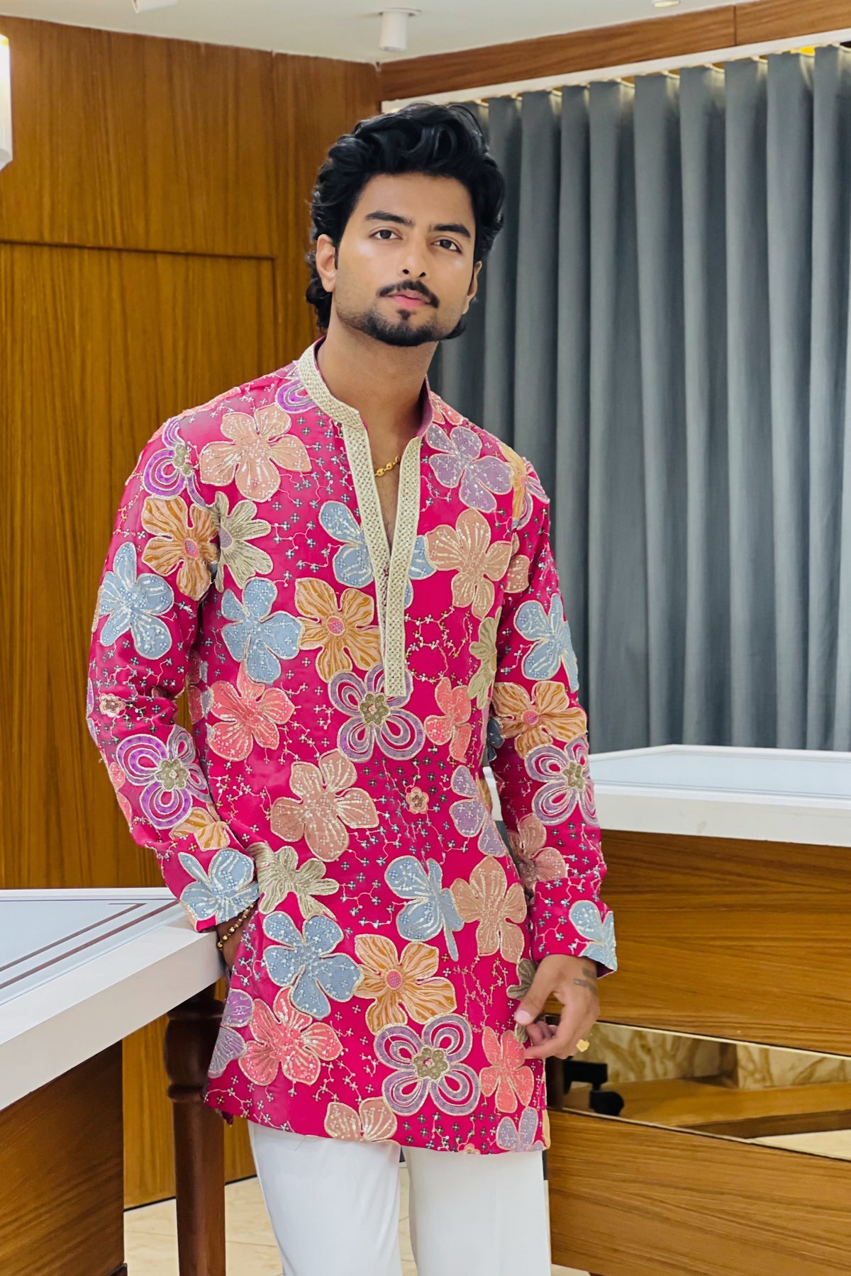 Pink Floral Bloom Sequin Kurta Pajama