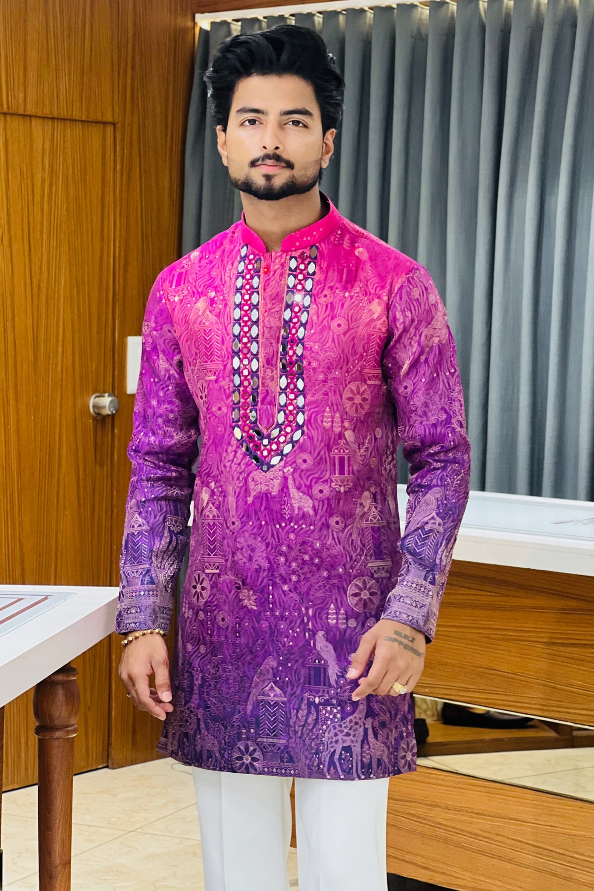 Purple Tropical Tales Mirror Work Kurta Pajama