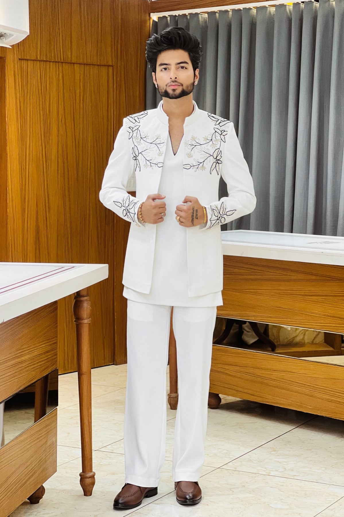 The Elegant White Handcrafted Three Piece Jodhpuri