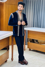 The Elegant Velvet Handcrafted Three Piece Jodhpuri