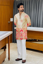 Ivory Satin Silk Mirror Work Kurta Set
