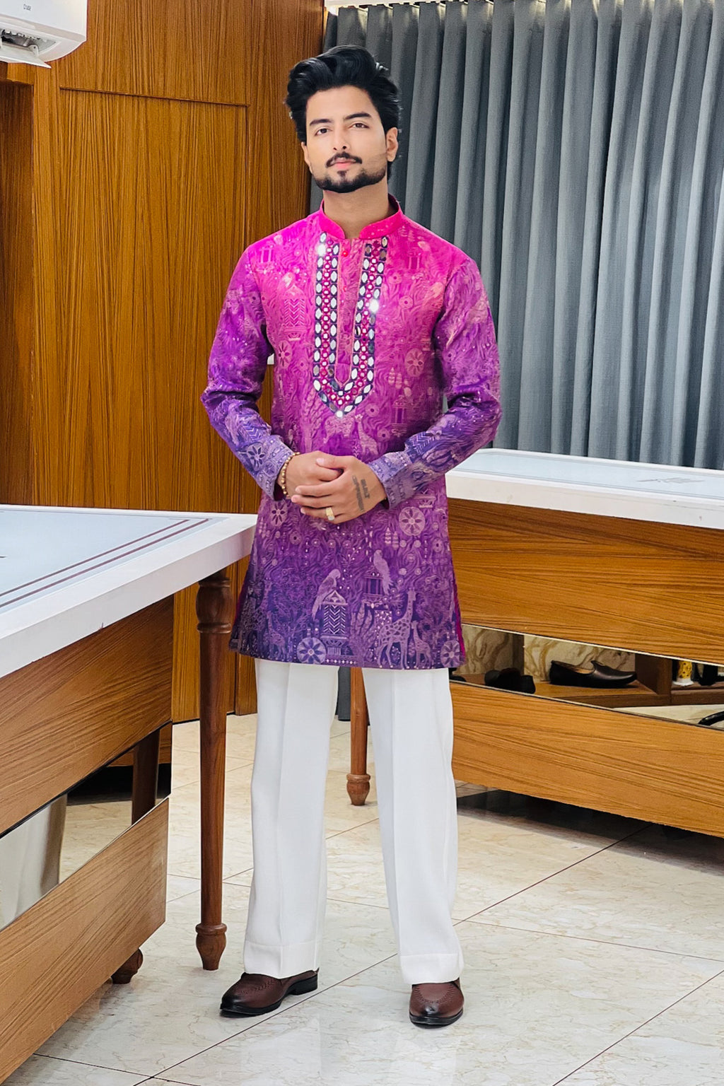 Purple Tropical Tales Mirror Work Kurta Pajama