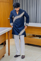Nevy Blue Royal Sequin V-Neck Kurta Pajama