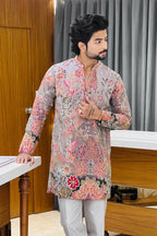 Grey Floral Bloom Sequin Kurta Pajama
