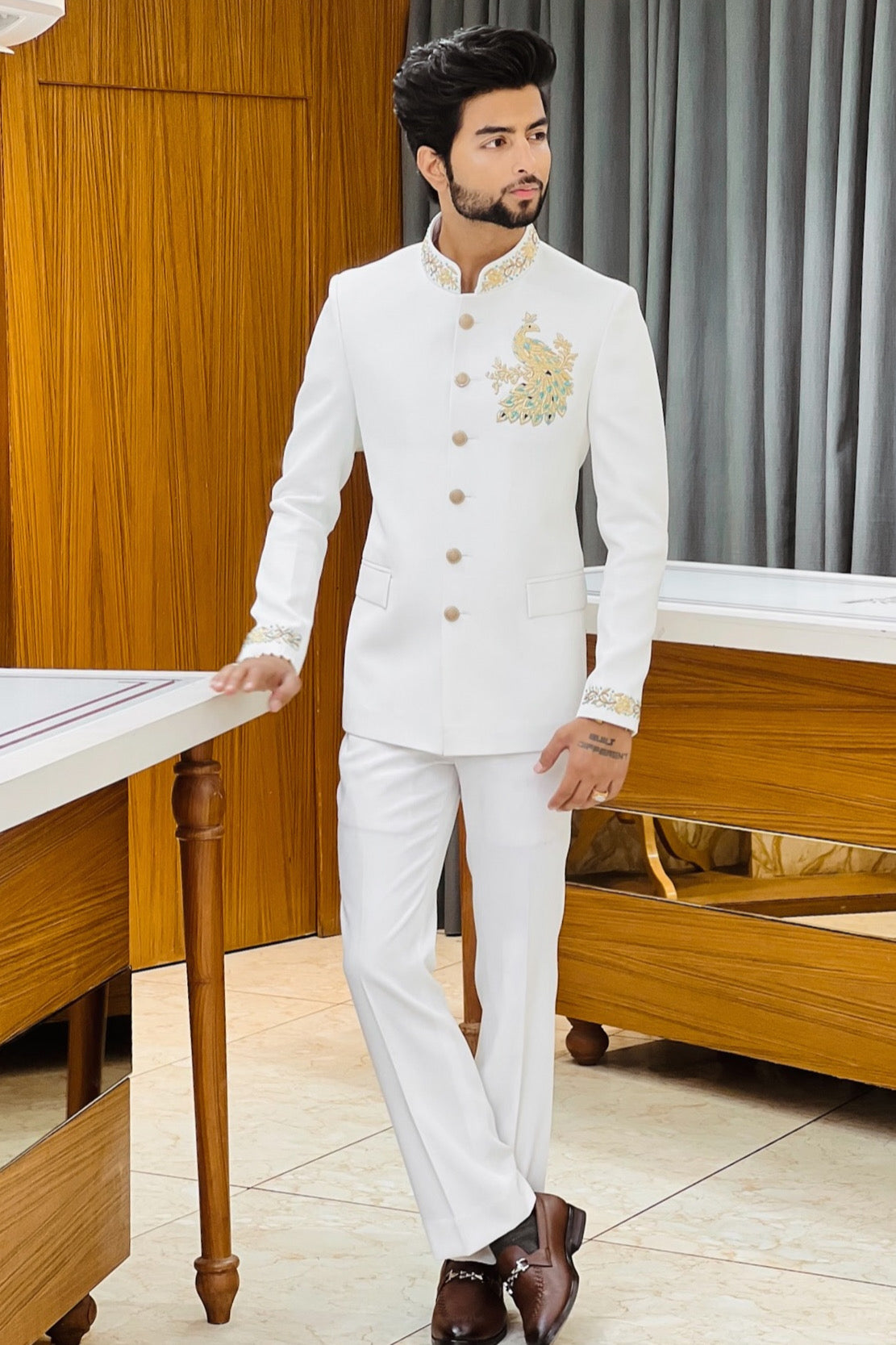 The Golden Peacock Handcrafted White Jodhpuri