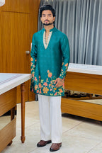Teal Satin Silk Mirror Work Kurta Set