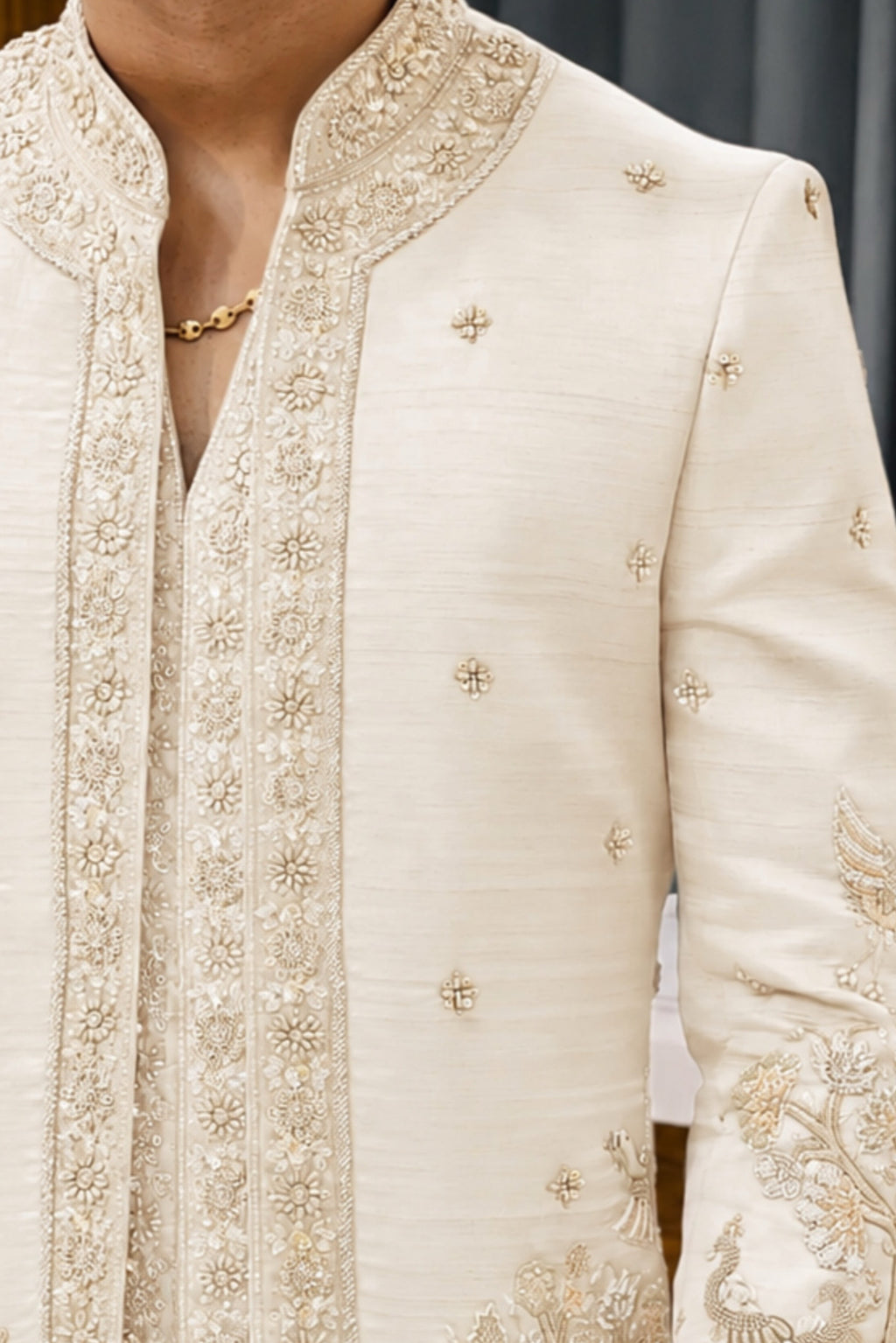 Ivory Royal Menagerie Handwork Three Piece Jodhpuri