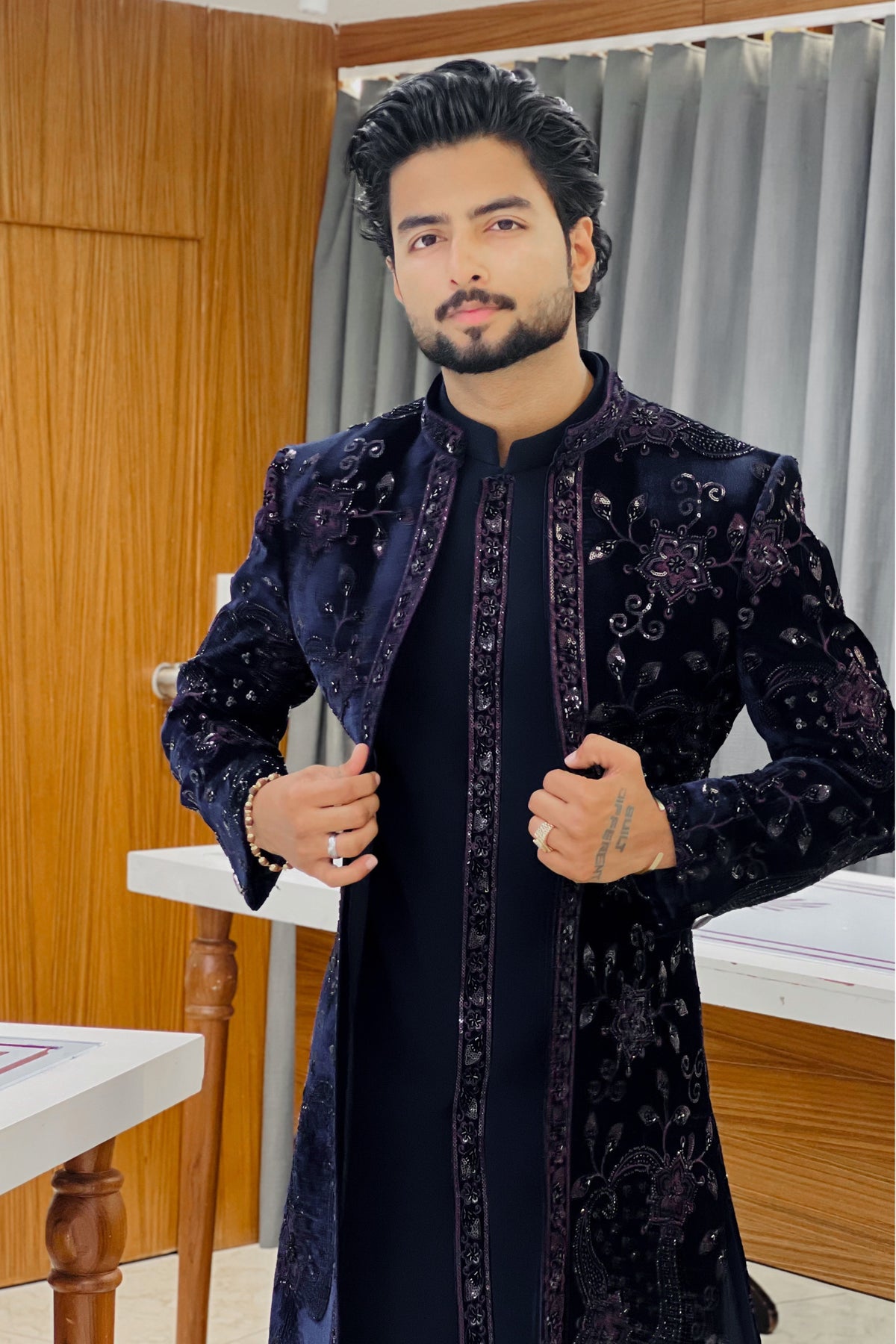 Midnight Nevy Kanchdana Three Piece  Indowestern