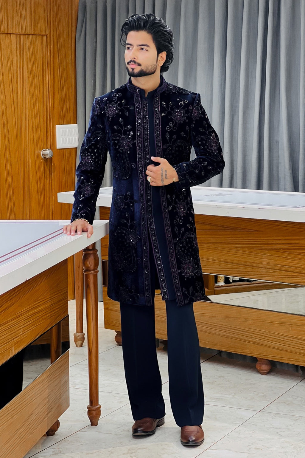 Midnight Nevy Kanchdana Three Piece  Indowestern