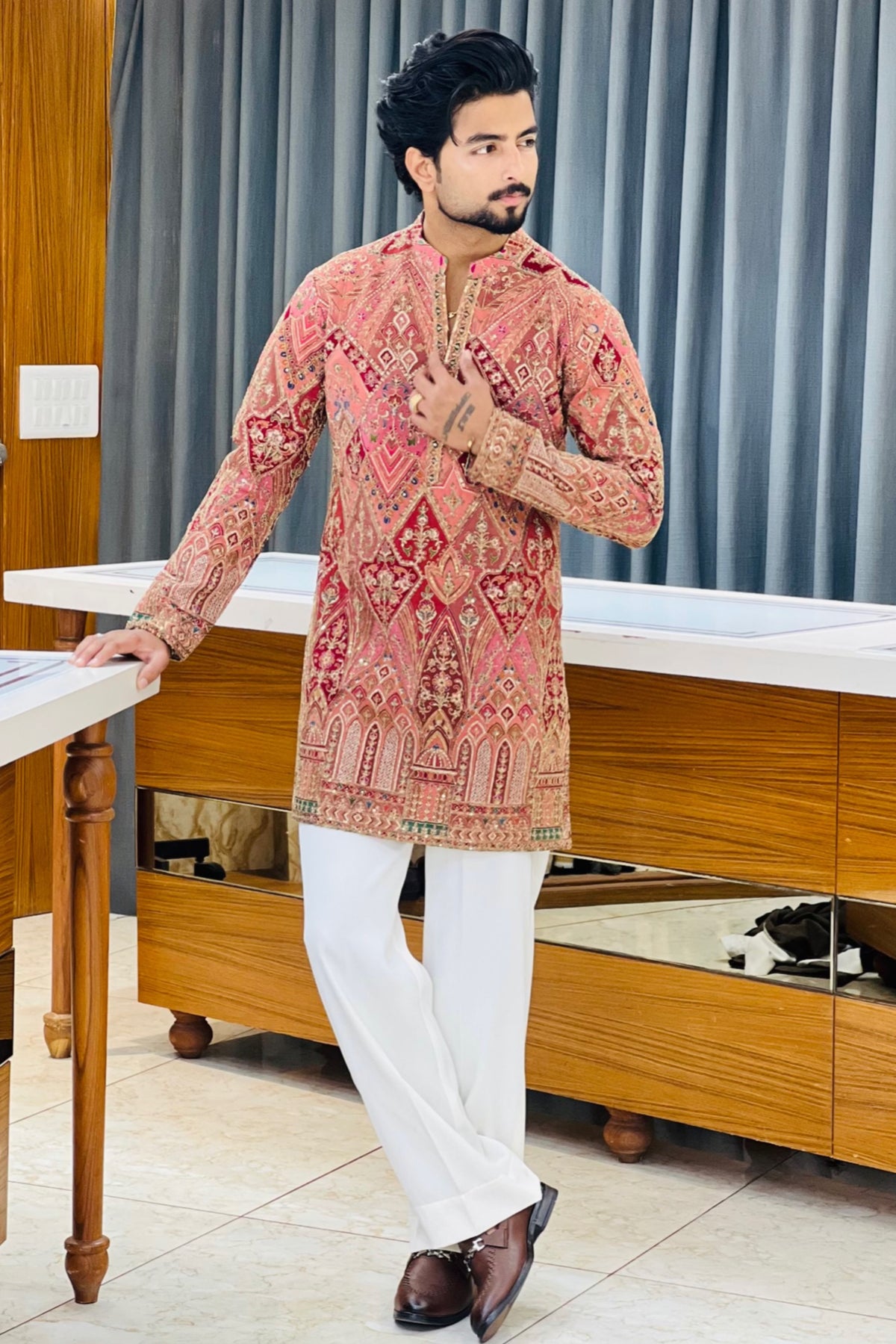 Regal Printed Kurta Pajama with Geometric Floral Motifs