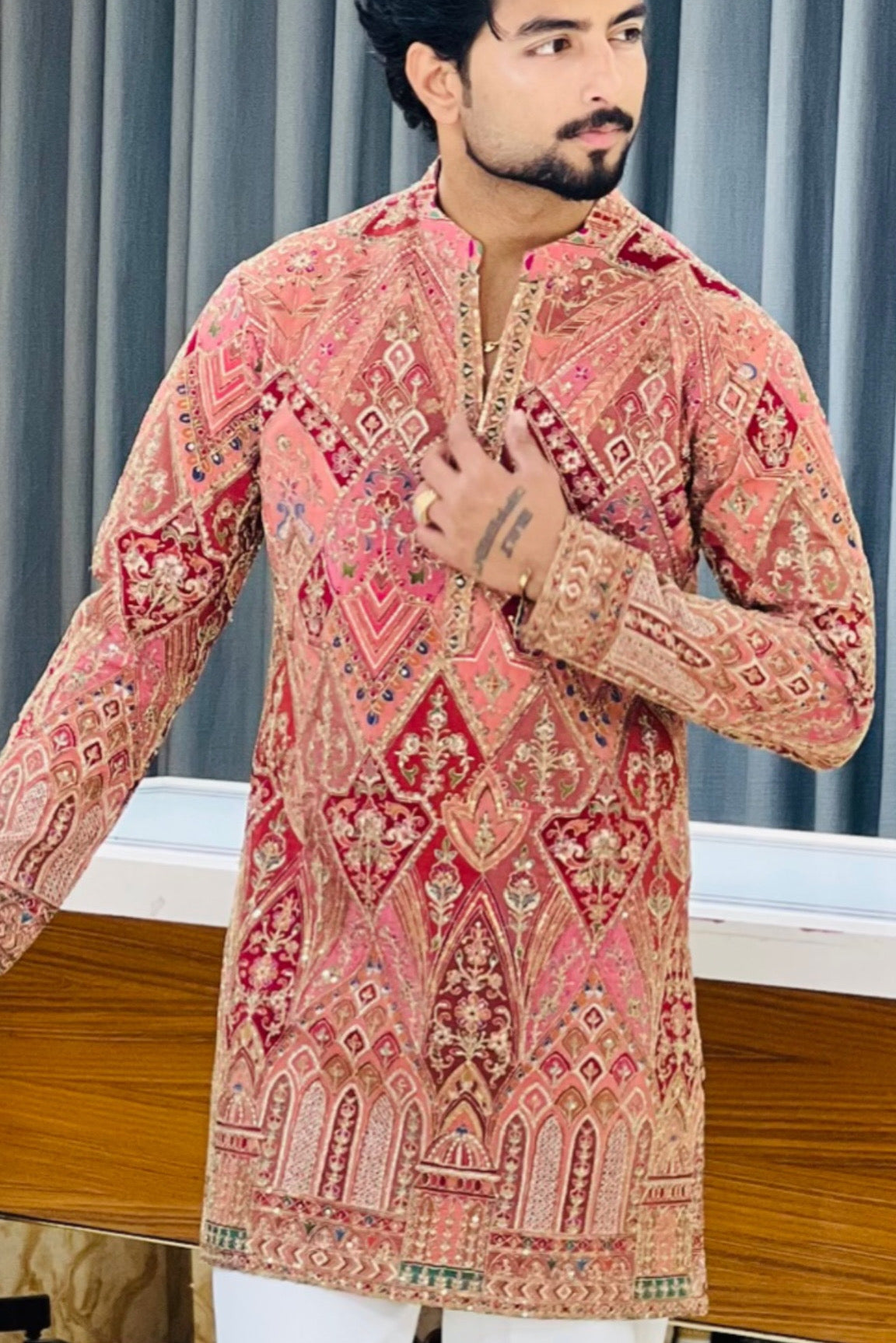 Regal Printed Kurta Pajama with Geometric Floral Motifs